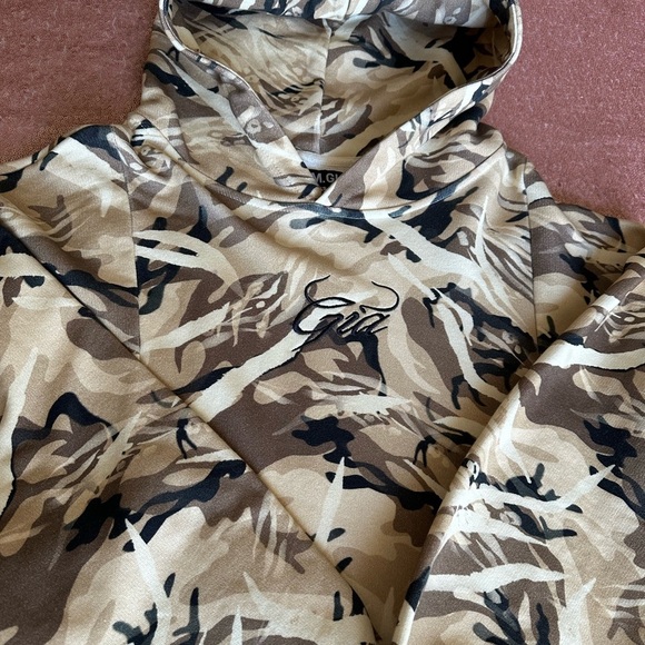 I AM GIA EMBROIDERED BROWN BLACK CREAM CAMOUFLAGE CROPPED SWEATSHIRT XS, Boho - Picture 2 of 9